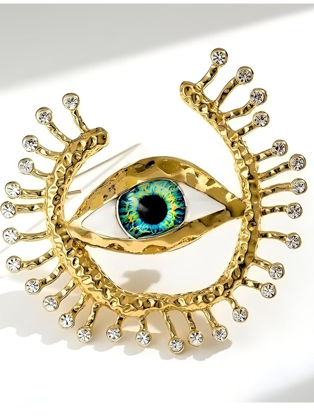 Vintage Evil Eye Brooch Pin | Gold Crystal Eye Statement Brooch | Protection